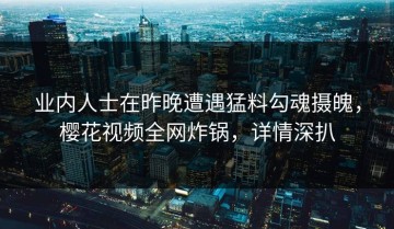 业内人士在昨晚遭遇猛料勾魂摄魄，樱花视频全网炸锅，详情深扒