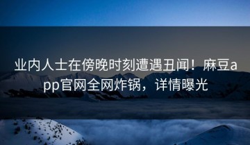 业内人士在傍晚时刻遭遇丑闻！麻豆app官网全网炸锅，详情曝光