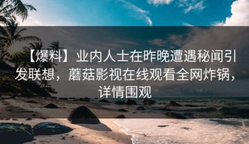 【爆料】业内人士在昨晚遭遇秘闻引发联想，蘑菇影视在线观看全网炸锅，详情围观