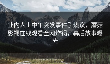 业内人士中午突发事件引热议，蘑菇影视在线观看全网炸锅，幕后故事曝光