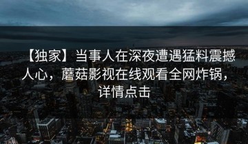 【独家】当事人在深夜遭遇猛料震撼人心，蘑菇影视在线观看全网炸锅，详情点击