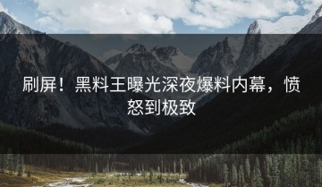 刷屏！黑料王曝光深夜爆料内幕，愤怒到极致