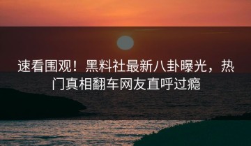 速看围观！黑料社最新八卦曝光，热门真相翻车网友直呼过瘾