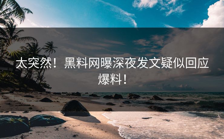 太突然！黑料网曝深夜发文疑似回应爆料！