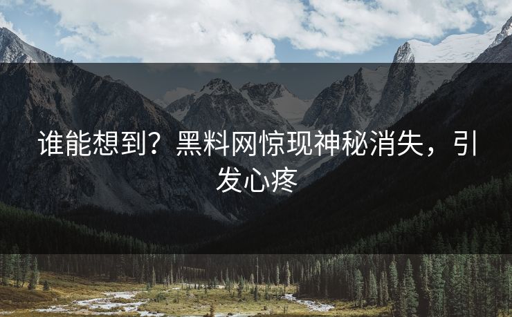 谁能想到？黑料网惊现神秘消失，引发心疼