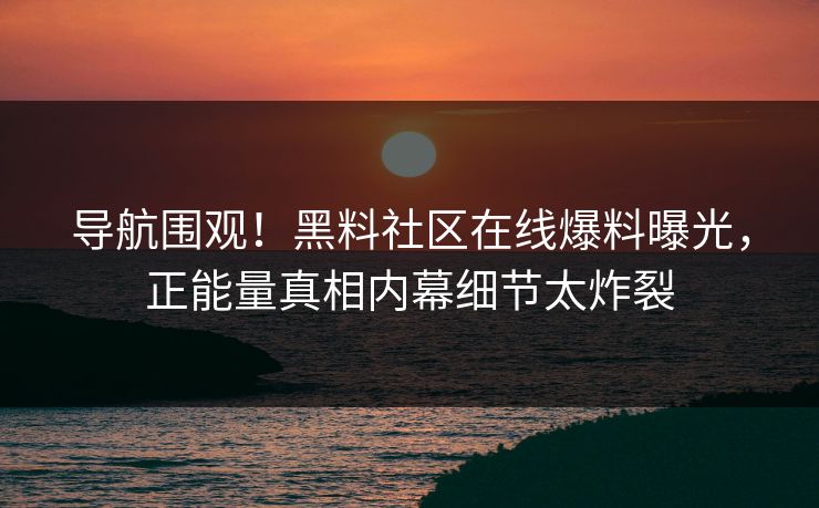 导航围观！黑料社区在线爆料曝光，正能量真相内幕细节太炸裂