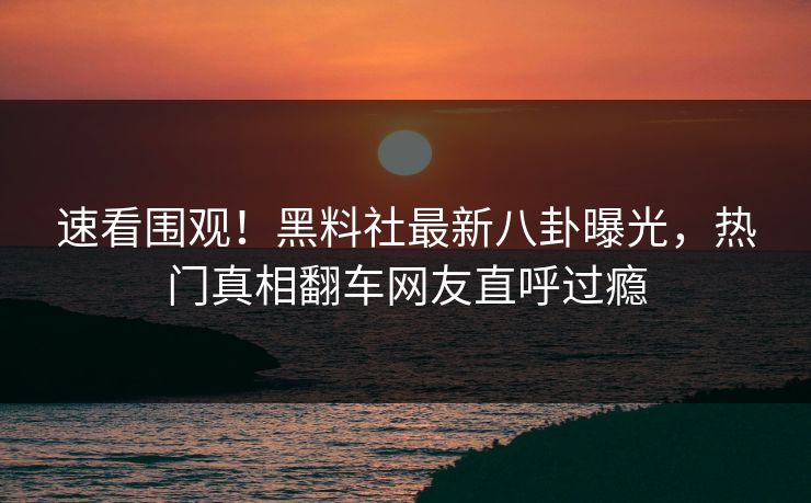 速看围观！黑料社最新八卦曝光，热门真相翻车网友直呼过瘾