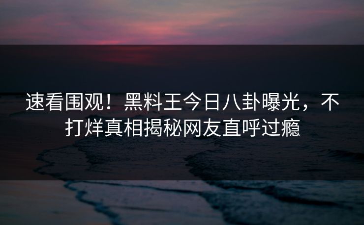 速看围观！黑料王今日八卦曝光，不打烊真相揭秘网友直呼过瘾