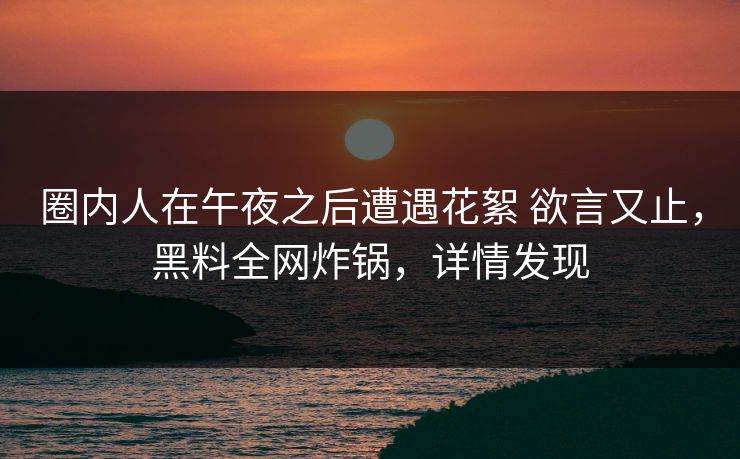 圈内人在午夜之后遭遇花絮 欲言又止，黑料全网炸锅，详情发现
