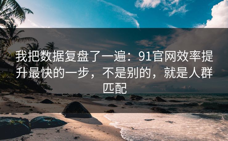 我把数据复盘了一遍：91官网效率提升最快的一步，不是别的，就是人群匹配